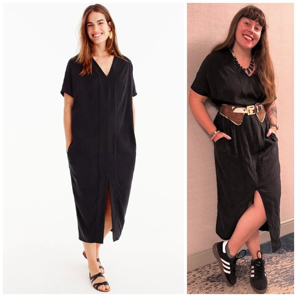 Universal Standard Black Midi V-Neck Dress with Front Slit